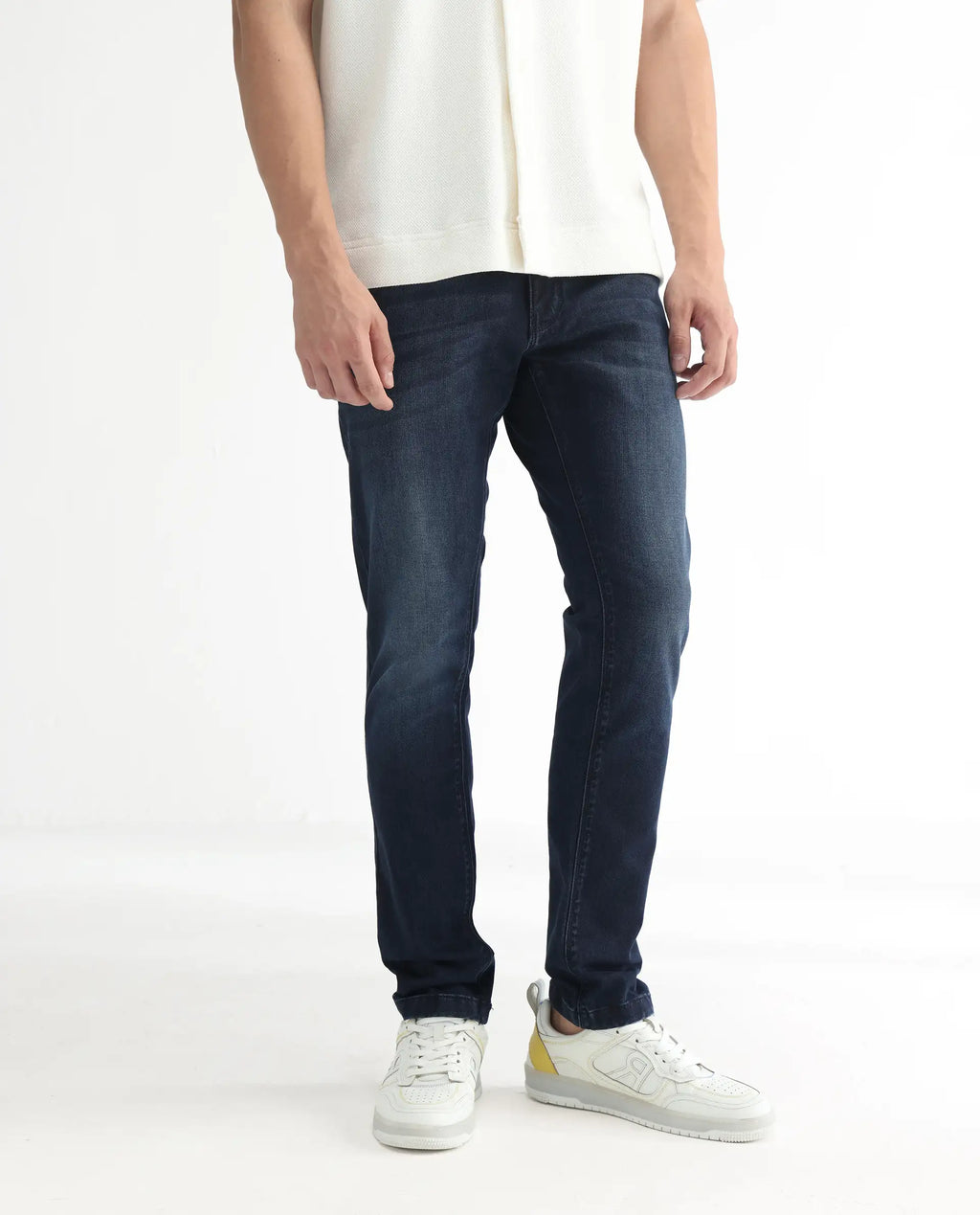 Rare Rabbit Men's Oeko Navy Cotton Plain Hawk Slim Fit Jeans