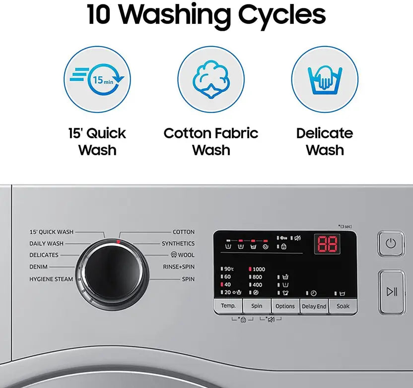 SAMSUNG 6 kg 5 Star With Hygiene Steam and Ceramic Heater Fully Automatic Front Load with In-built Heater Silver (Touched Up)