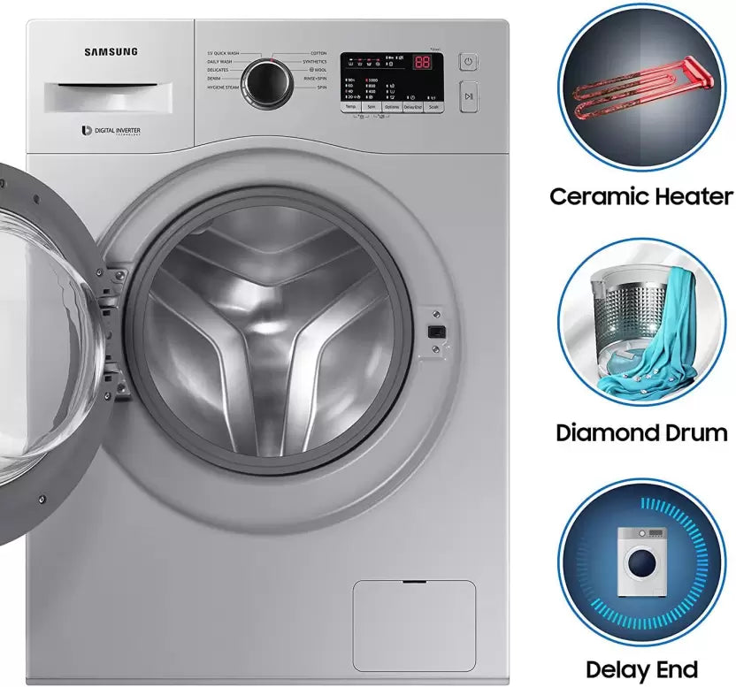 SAMSUNG 6 kg Inverter, 5 star, Hygiene Steam, Digital Inverter Fully Automatic Front Load Washing Machine with In-built Heater Silver (WW60R20GLSS/TL)