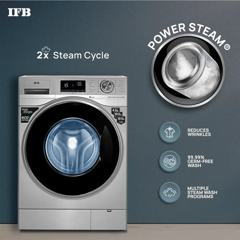 IFB 8 kg Powered by AI, 5 Star, Steam Refresh, Fully Automatic Front Load Washing Machine Grey