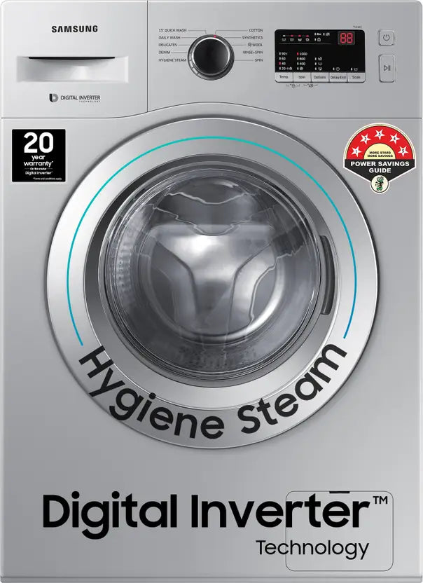 SAMSUNG 6 kg 5 Star With Hygiene Steam and Ceramic Heater Fully Automatic Front Load with In-built Heater Silver (Touched Up)