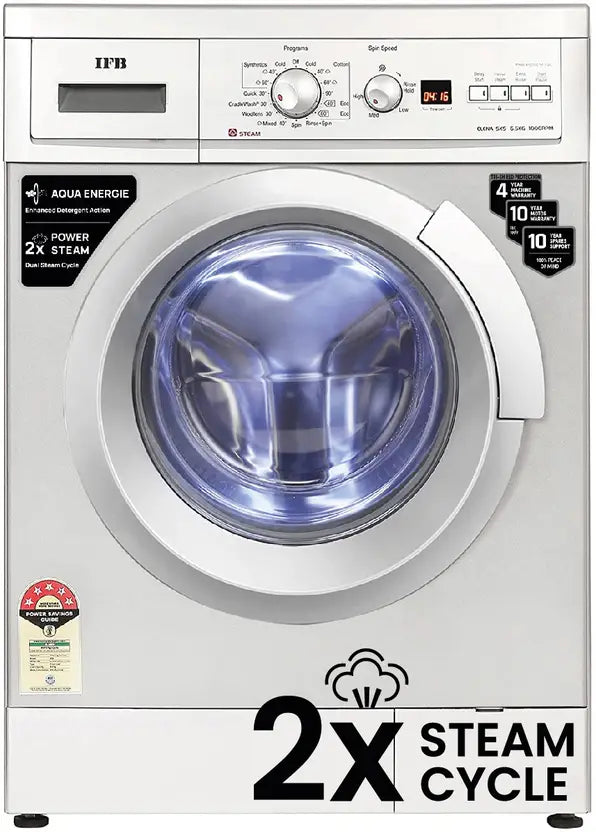 IFB 6.5 Kg 5 Star Fully Automatic Front Load Washing Machine 2X Power Steam (ELENA SXS 6510, Silver, In-built Heater)-(Touched Up)