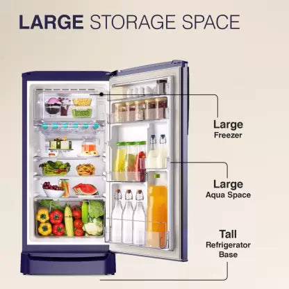 Godrej 183 L 3 Star | Toughened Glass Shelves | 24 Day Farm Freshness | Jumbo Vegetable Tray | Direct Cool Single Door Refrigerator(RD R190C THF FR BL, Floral Blue)