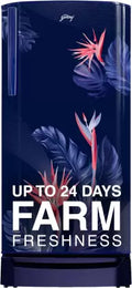 Godrej 183 L 3 Star | Toughened Glass Shelves | 24 Day Farm Freshness | Jumbo Vegetable Tray | Direct Cool Single Door Refrigerator(RD R190C THF FR BL, Floral Blue)