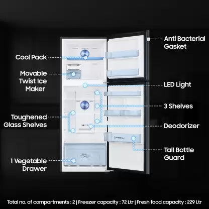 SAMSUNG 301 L Frost Free Double Door 2 Star Convertible Refrigerator with Convertible 5-in-1 , Digital Inverter with Display