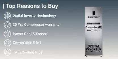 SAMSUNG 322 L Frost Free Double Door 3 Star Convertible Refrigerator with Digital Inverter, Convertible 5-in-1 and Display (Touched Up)