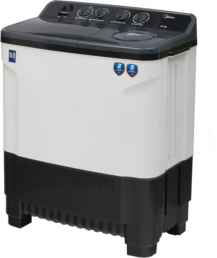 Midea Washing Machine Semi Automatic 9.0 KG Plastic Lid Black White,MWMSA090PPG(KW)