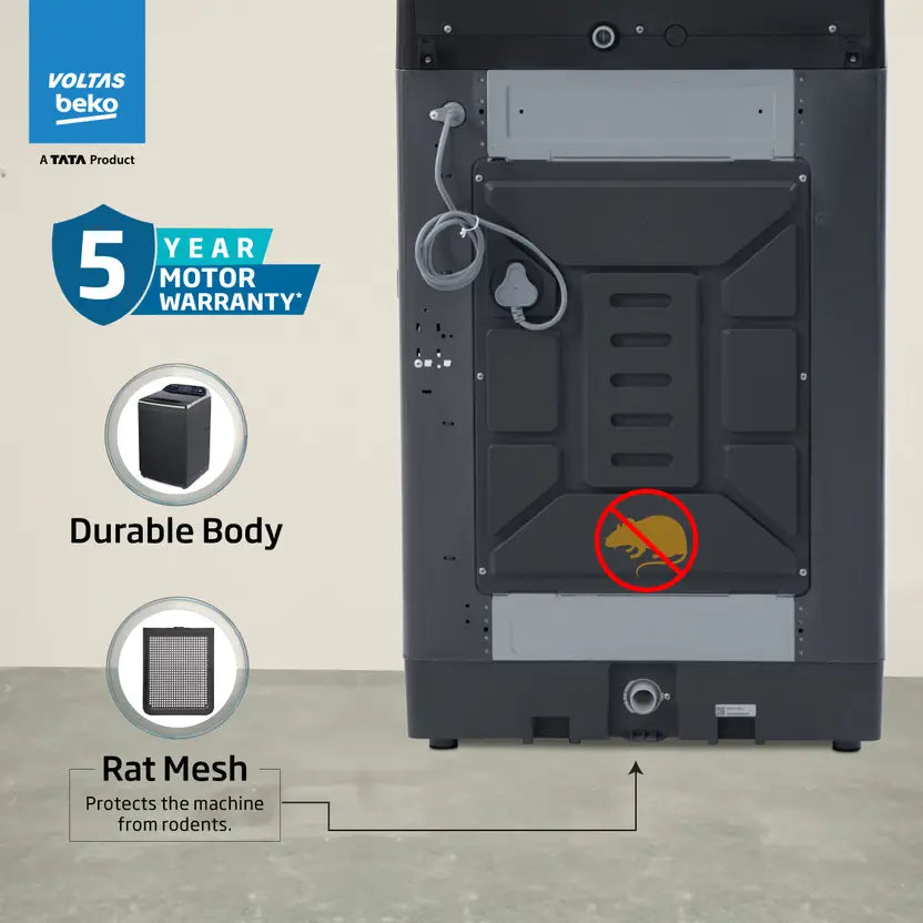 Voltas Beko, A Tata Product 11 Kg 5 Star Fully-Automatic Top Loading Washing Machine (WTL1106UEAH / OBS3060, Dark Grey, Inbuilt Heater)