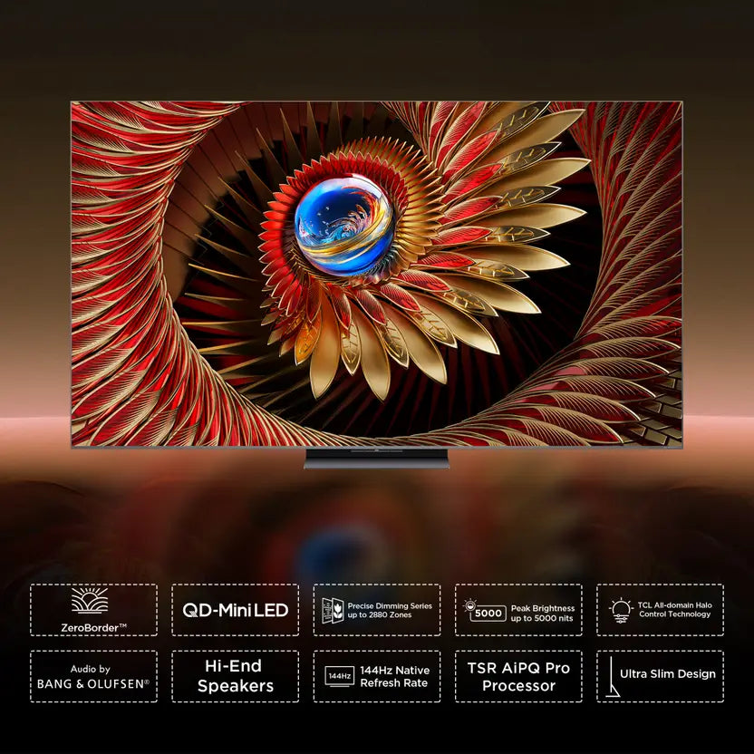 TCL 85C8K Television 85 Inch Smart TV 4K QD-Mini LED Colorful Quantum Crystal HDR 5000nits Gaming Google TV, 144Hz Native Refresh Rate, Audio by Bang & Olufsen, IMAX Enhanced, Game Master (2025 Model)