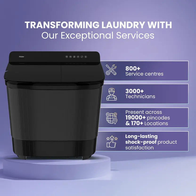 Haier 14 Kg 5 Star Semi Automatic Top Load Washing Machine with Toughened Glass and Soft Fall Technology (HTW140-178BK, Anti Bacterial Vortex Pulsator, Magic Filter, Anti Rat Mesh, Castors, Black)