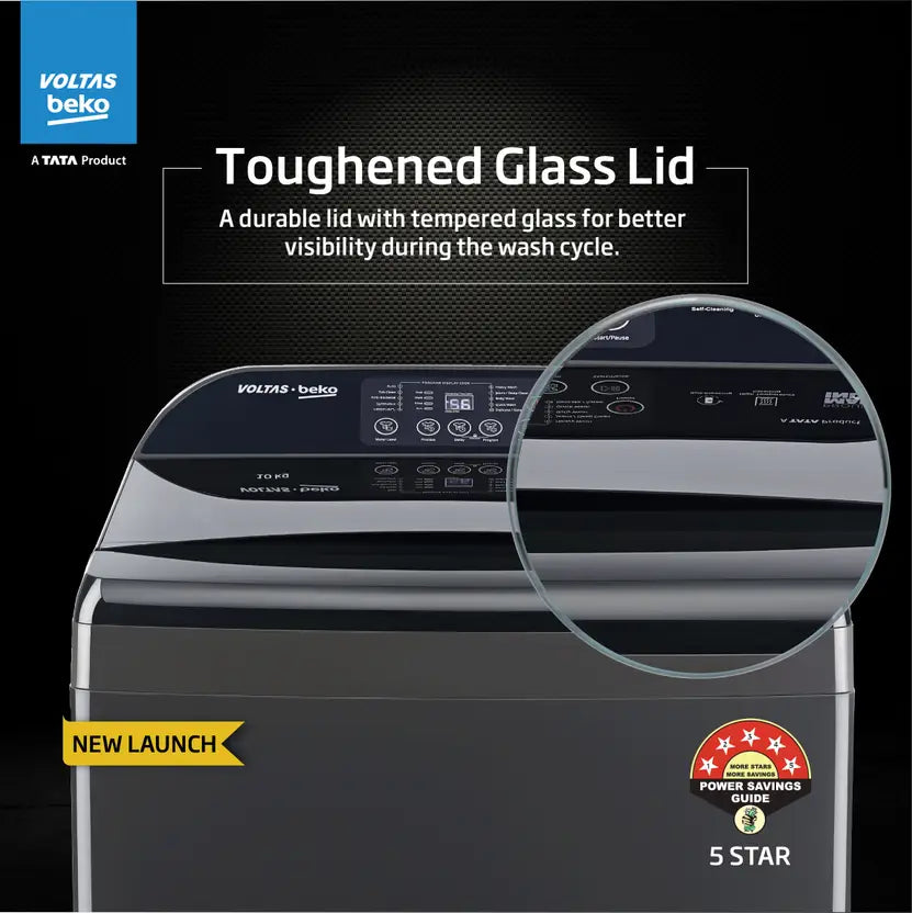 Voltas Beko, A Tata Product 11 Kg 5 Star Fully-Automatic Top Loading Washing Machine (WTL1106UEAH / OBS3060, Dark Grey, Inbuilt Heater)