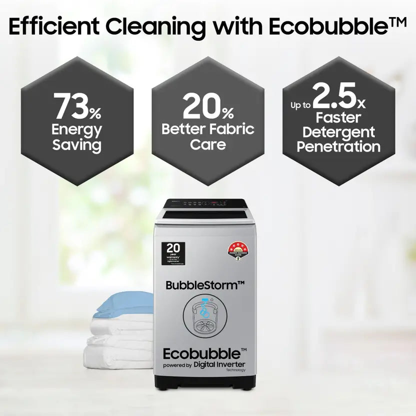 Samsung 7 kg 5 star, Ecobubble, Digital Inverter, Fully Automatic Top Load Washing Machine Grey (WA70BG4441YYTL)