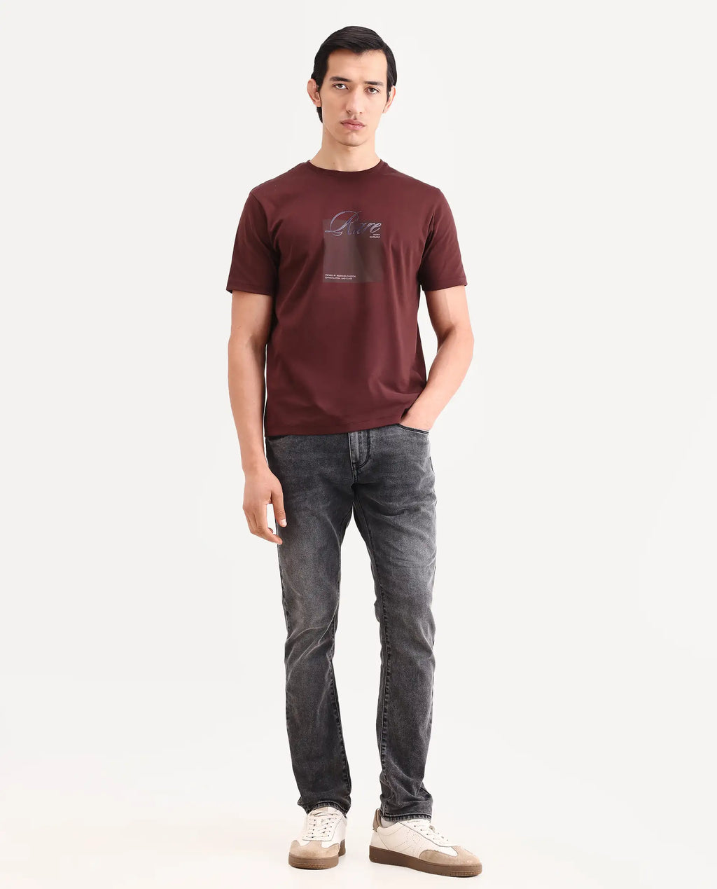 Rare Rabbit Men's Oris 26 Dark Grey Cotton Blend Fabric Hawk Slim Fit Plain Jeans