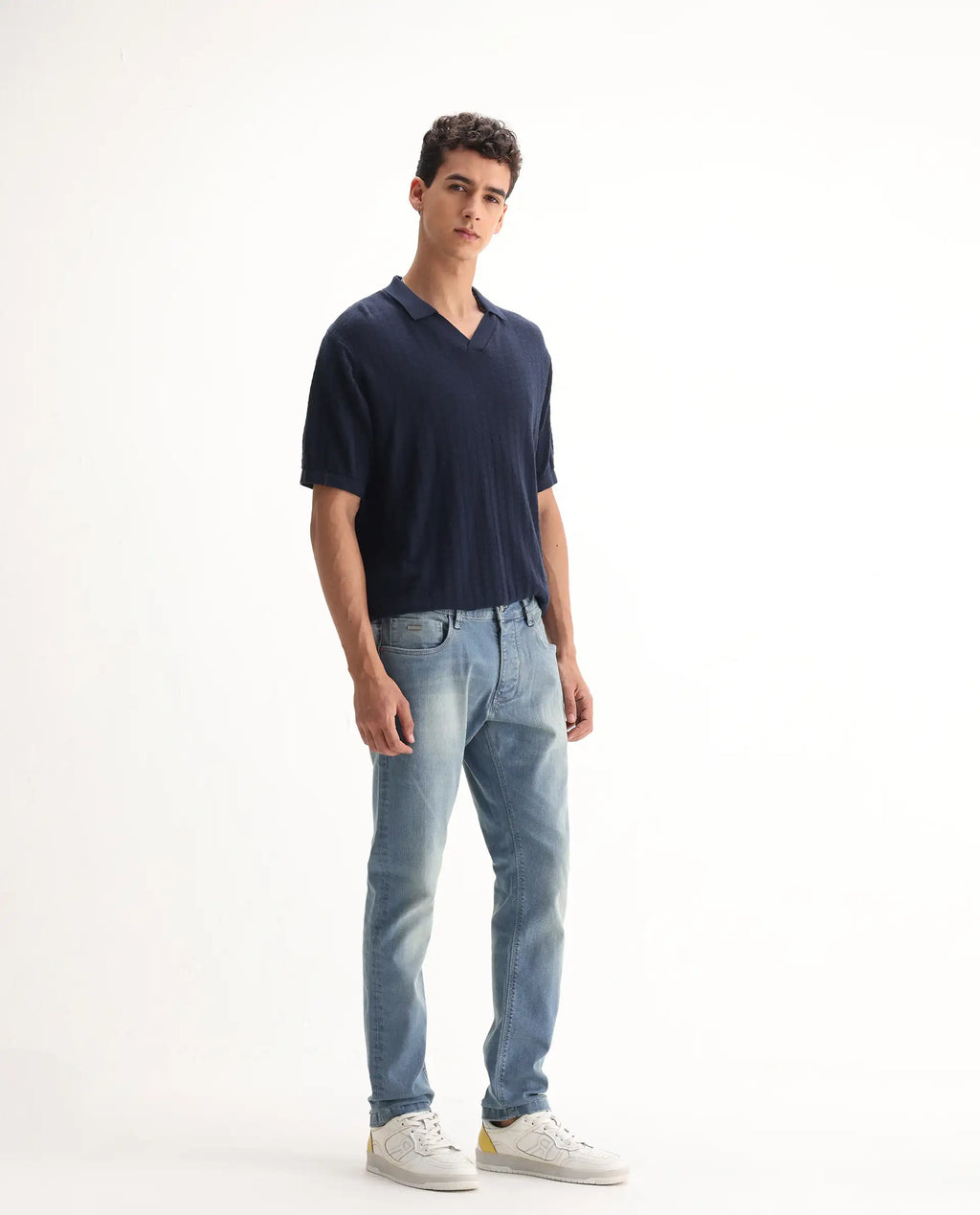 Rare Rabbit Men's Orsica Fluorescent Blue Cotton Plain Hawk Slim Fit Jeans