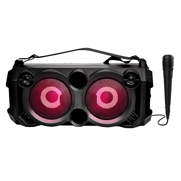 Party Pal 63 | Party Speaker with In-Built Mic, 20W Sound, LED Lit, Microphone Jack for Karaoke, BT, Aux, USB, FM Radio