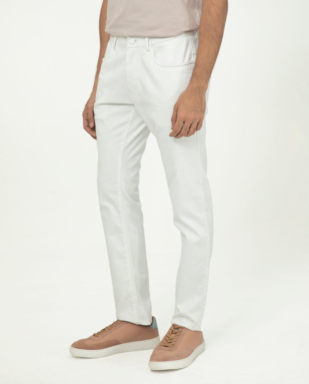 Rare Rabbit Men's Poke White Cotton Plain Regular Fit Trouser