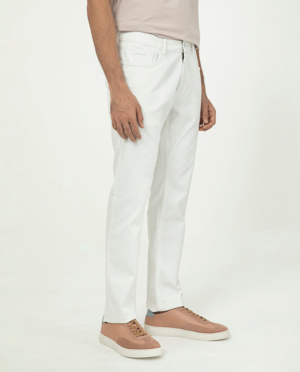 Rare Rabbit Men's Poke White Cotton Plain Regular Fit Trouser