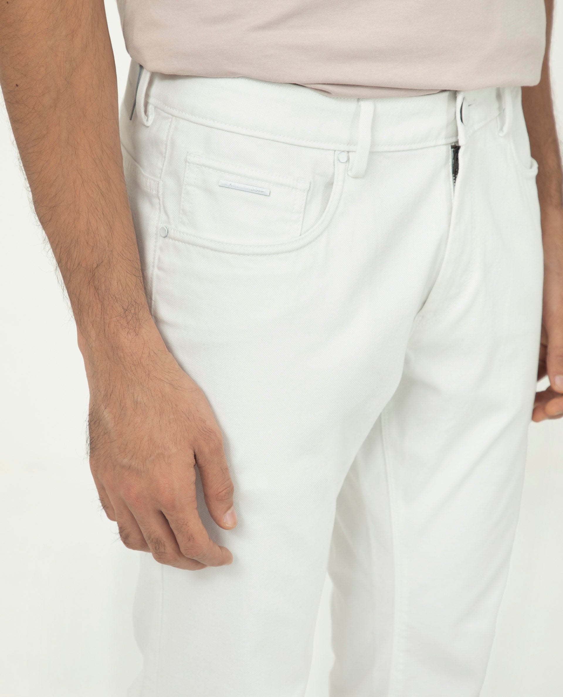 Rare Rabbit Men's Poke White Cotton Plain Regular Fit Trouser