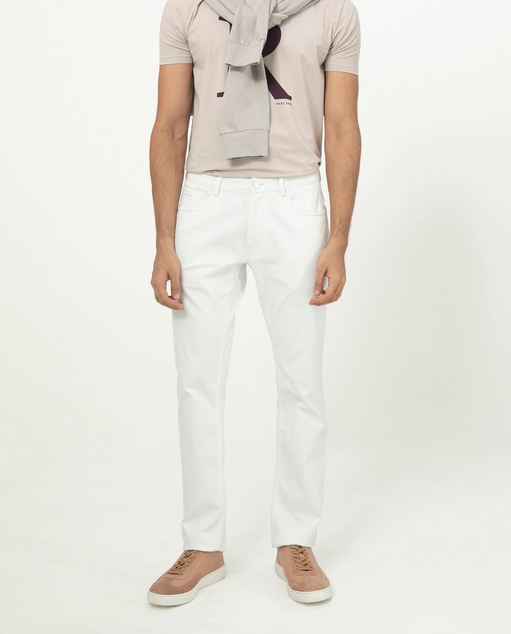 Rare Rabbit Men's Poke White Cotton Plain Regular Fit Trouser