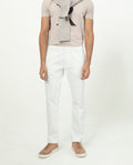 Rare Rabbit Men's Poke White Cotton Plain Regular Fit Trouser