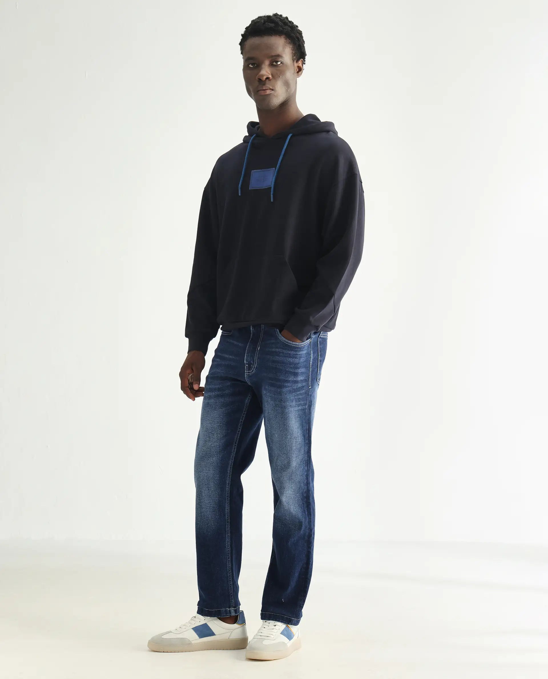 Rare Rabbit Men's Polin Blue Cotton Plain Morris Regular Fit Jeans
