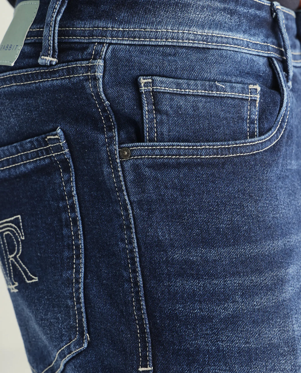 Rare Rabbit Men's Polin Blue Cotton Plain Morris Regular Fit Jeans