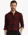 Rare Rabbit Men's Pyre Dark Red Cotton Checked Print Regular Fit Full Sleeve Collared Shirt