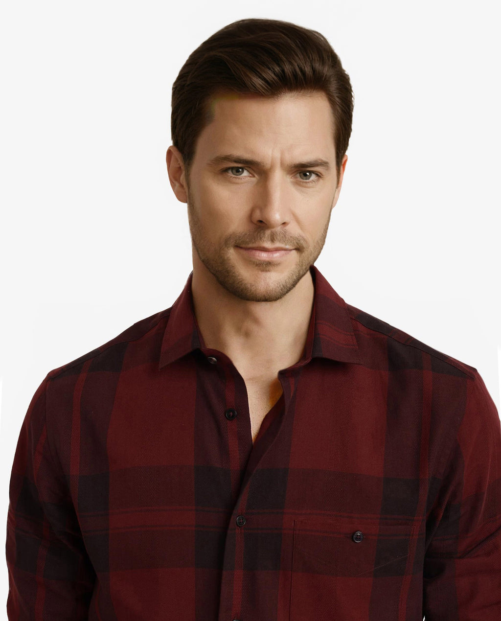 Rare Rabbit Men's Pyre Dark Red Cotton Checked Print Regular Fit Full Sleeve Collared Shirt