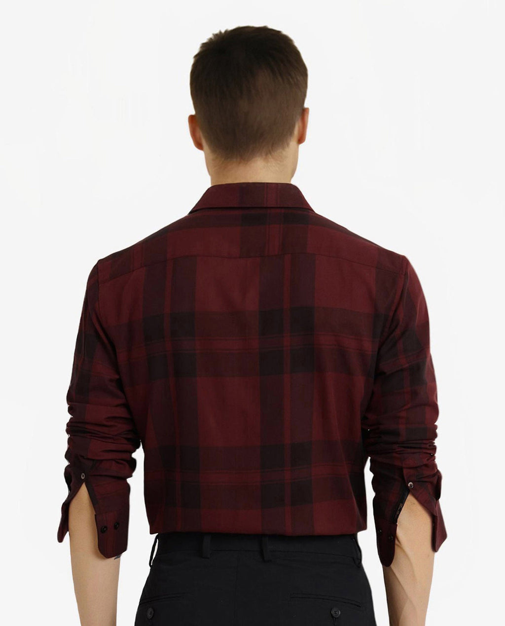 Rare Rabbit Men's Pyre Dark Red Cotton Checked Print Regular Fit Full Sleeve Collared Shirt