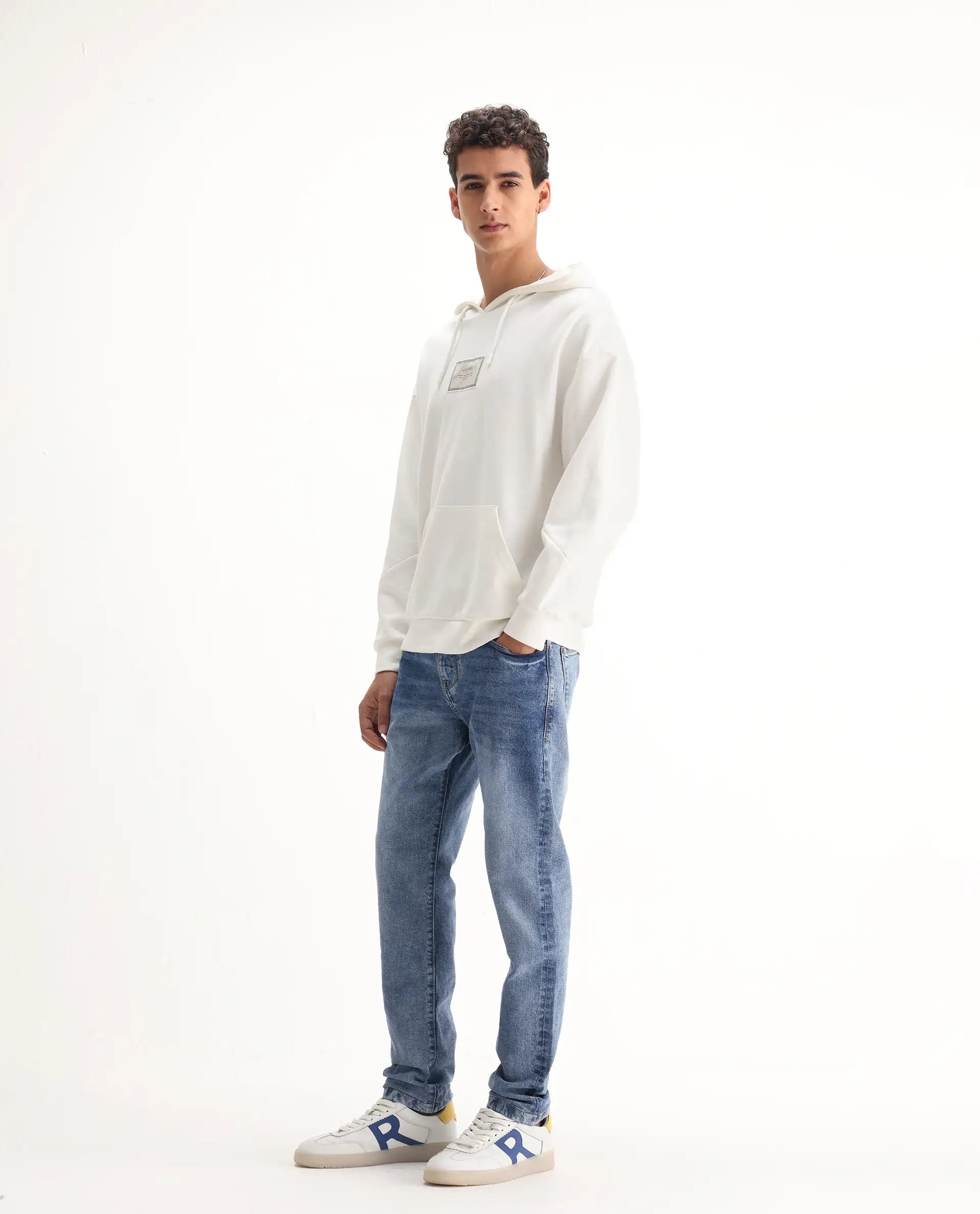 Rare Rabbit Men's Rapos Light Blue Cotton Blend Plain Morris Regular Fit Jeans
