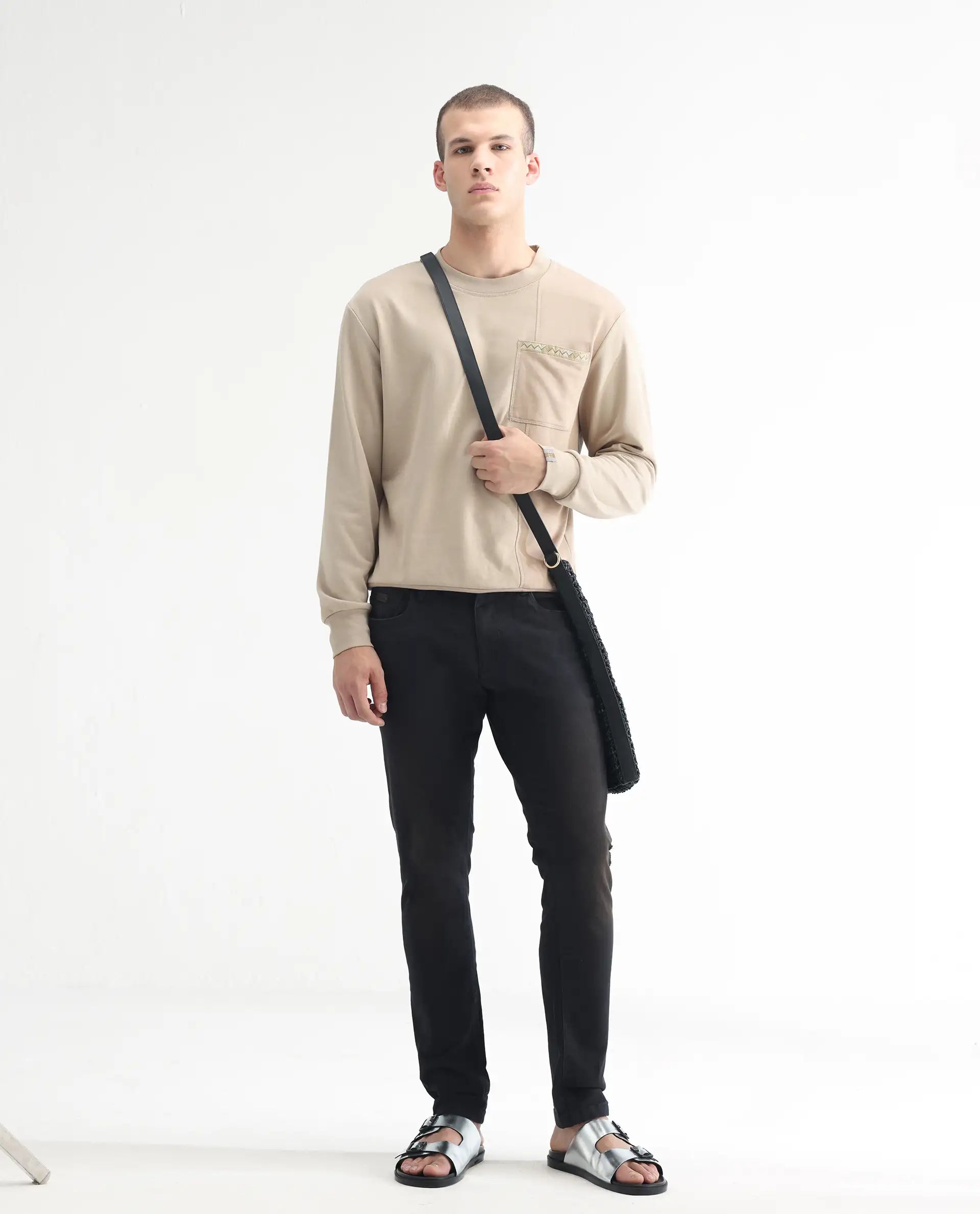 Rare Rabbit Men's Ray Black Cotton Plain Hawk Slim Fit Jeans