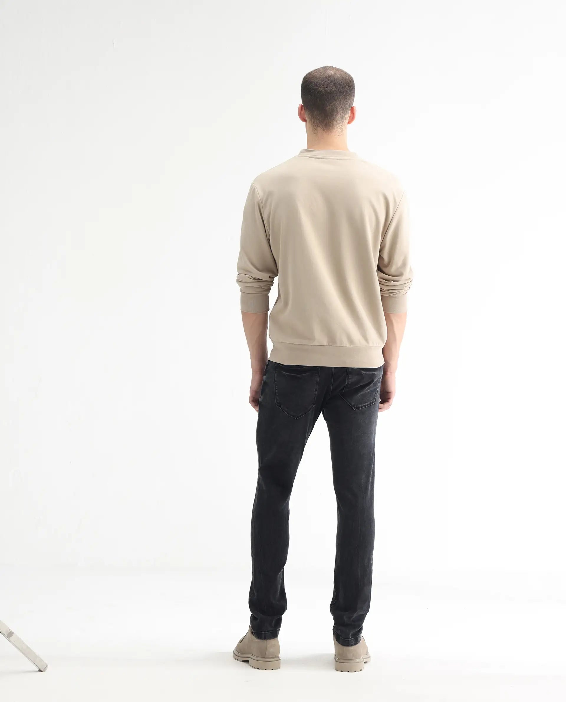 Rare Rabbit Men's Reney Black Cotton Plain Hawk Slim Fit Jeans
