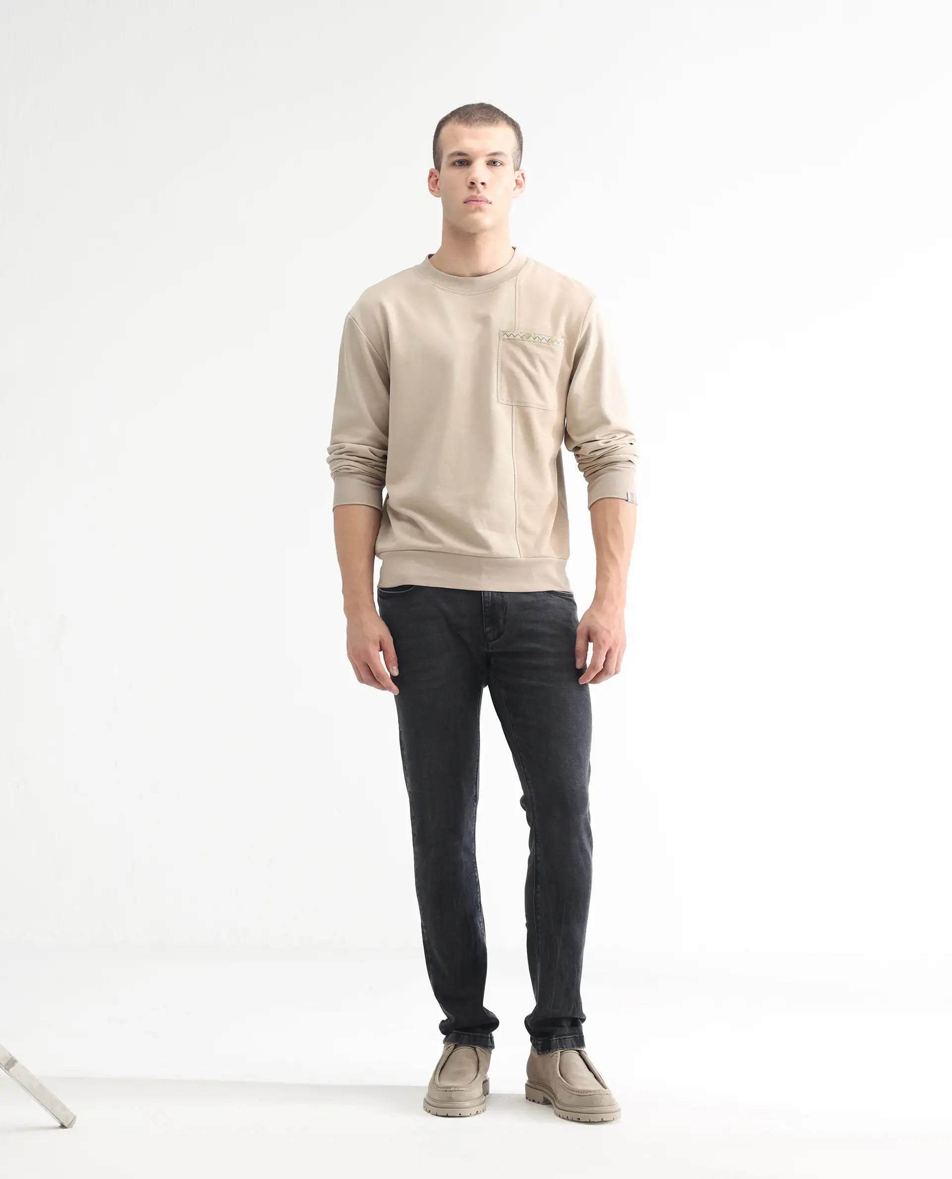 Rare Rabbit Men's Reney Black Cotton Plain Hawk Slim Fit Jeans