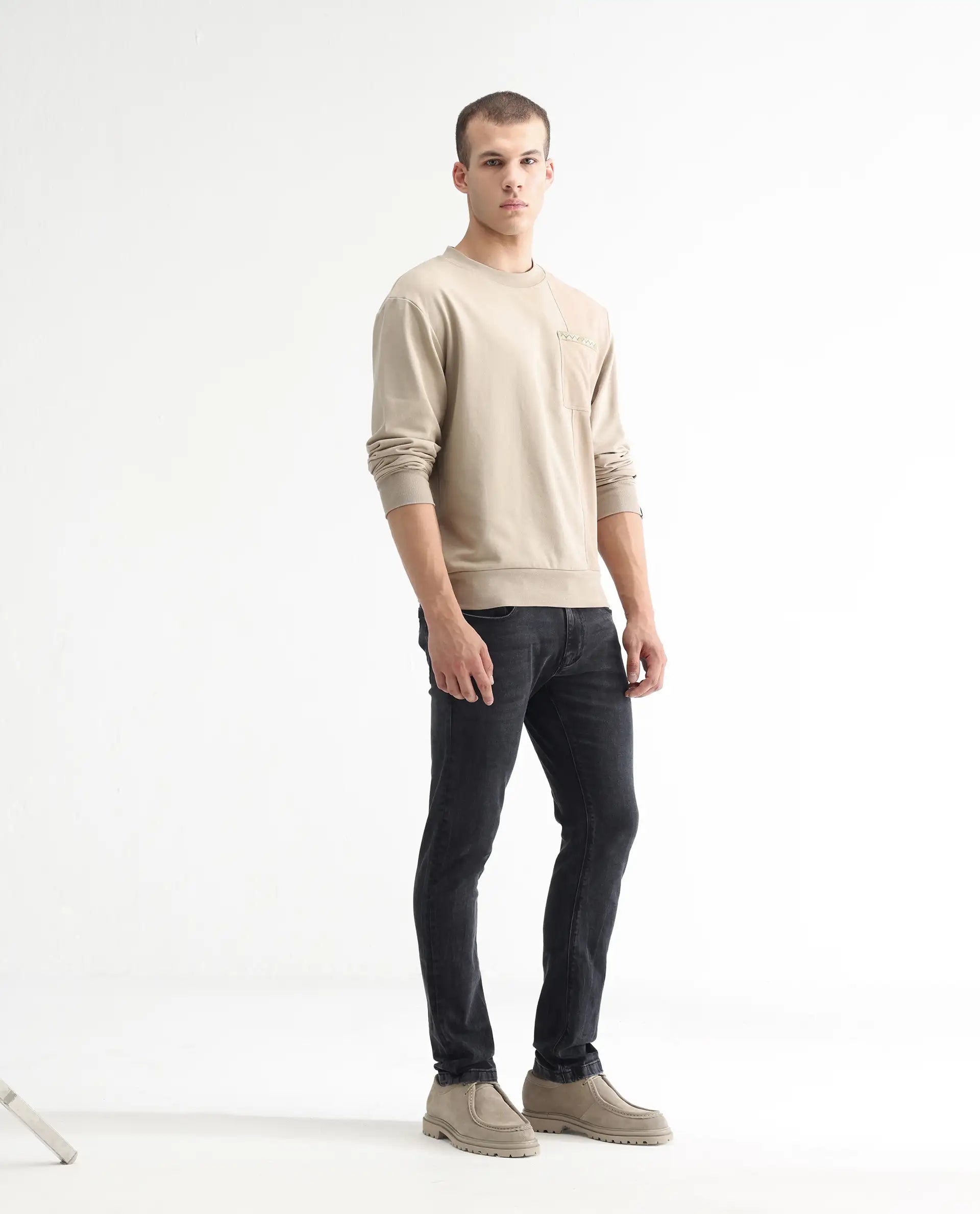 Rare Rabbit Men's Reney Black Cotton Plain Hawk Slim Fit Jeans