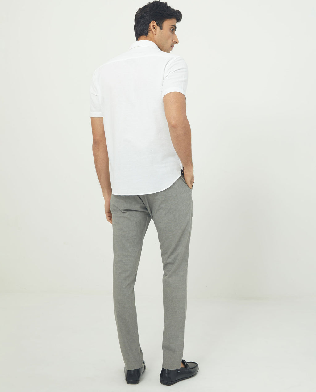 Rare Rabbit Men's Rissa White Cotton Plain Regular Fit Half Sleeve Collared Shirt