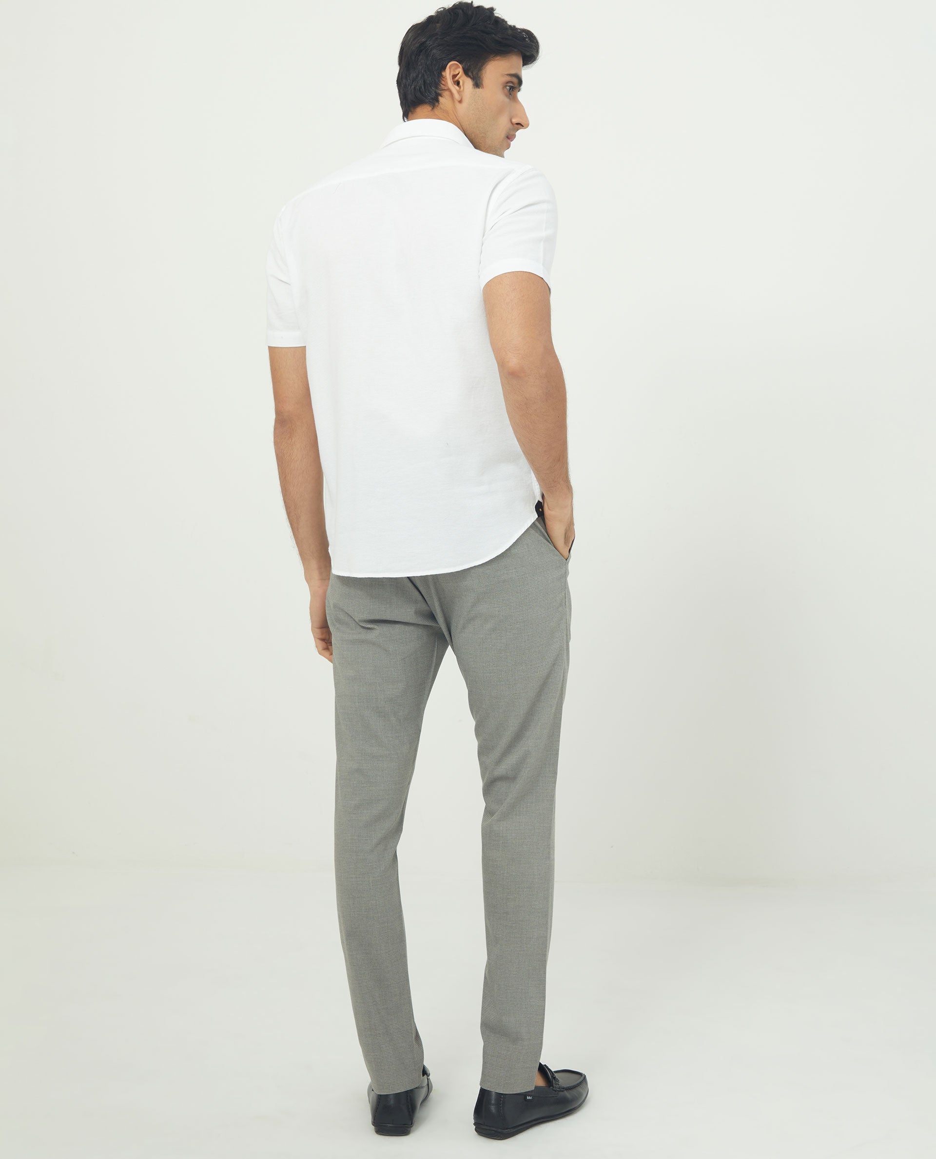 Rare Rabbit Men's Rissa White Cotton Plain Regular Fit Half Sleeve Collared Shirt