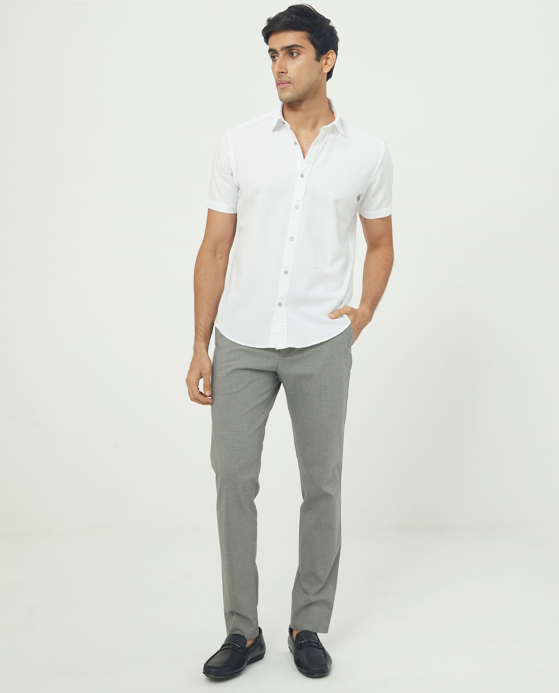 Rare Rabbit Men's Rissa White Cotton Plain Regular Fit Half Sleeve Collared Shirt
