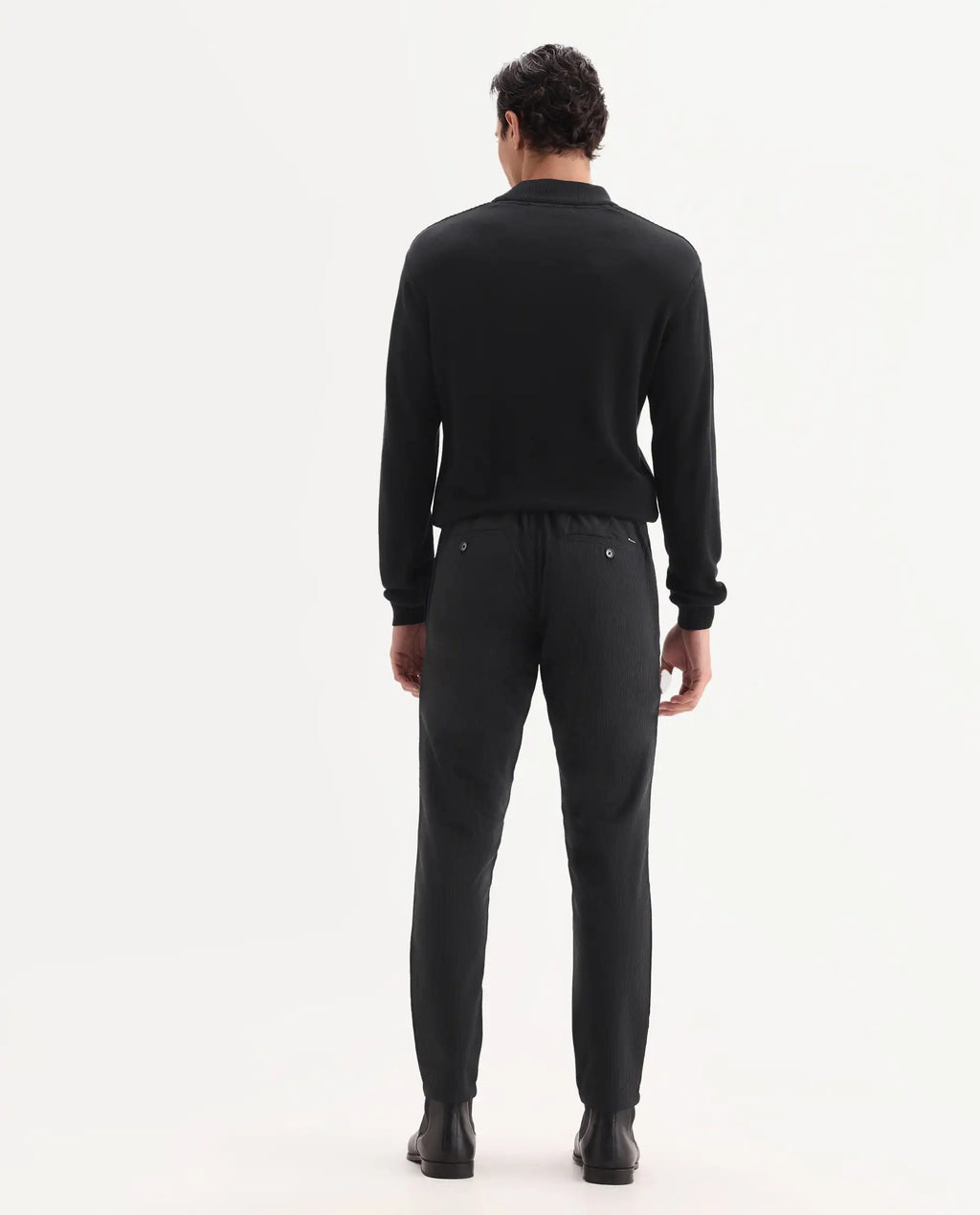 Rare Rabbit Men's Sacon Black Polyester Textured Regular Fit Trouser