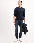 Rare Rabbit Men's Snugh Navy Cotton Blend Plain Hawk Slim Fit Jeans