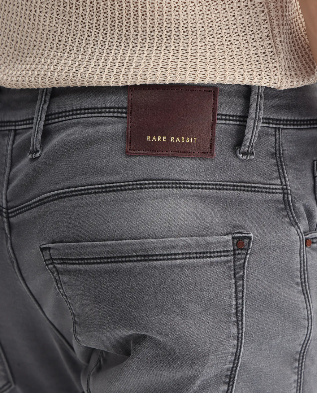 Rare Rabbit Men's Switz Dark Grey Cotton Plain Hawk Slim Fit Jeans