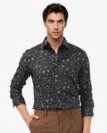 Rare Rabbit Men's Teleux Black Cotton Floral Print Tailored Fit Full Sleeve Collared Shirt