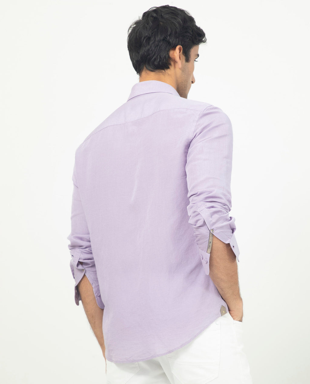 Rare Rabbit Men's Throner Pastel Purple Linen Blend Plain Regular Fit Full Sleeve Collared Shirt