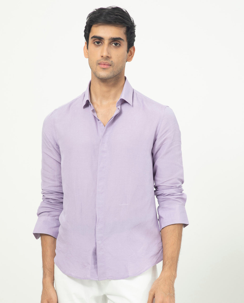 Rare Rabbit Men's Throner Pastel Purple Linen Blend Plain Regular Fit Full Sleeve Collared Shirt