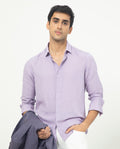 Rare Rabbit Men's Throner Pastel Purple Linen Blend Plain Regular Fit Full Sleeve Collared Shirt