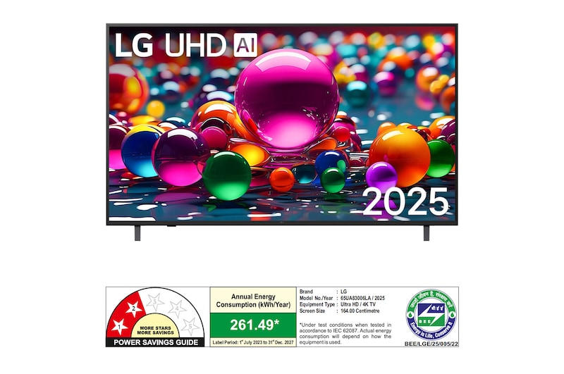 LG 164 cm (65) 4K UHD AI TV (UA8300), AI Processor Gen8, FILMMAKER MODE ™, with Dolby Atmos 2025