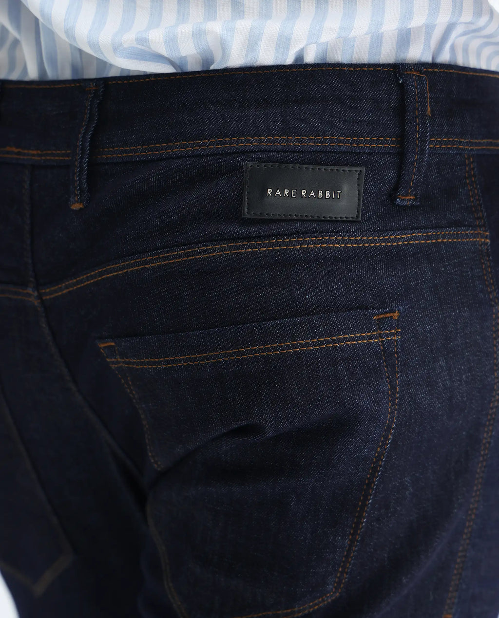 Rare Rabbit Men's Toledo Navy Cotton Plain Hawk Slim Fit Jeans