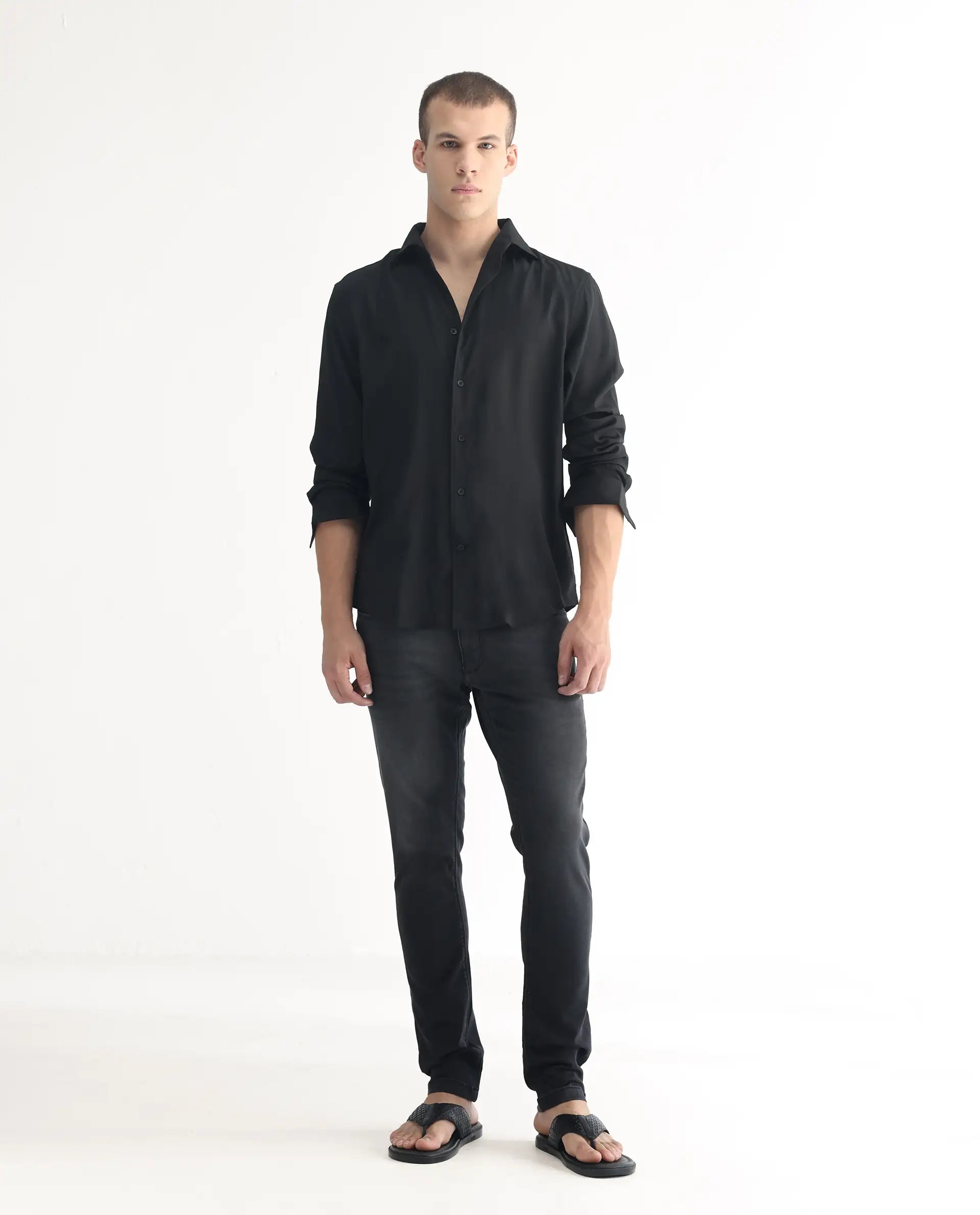 Rare Rabbit Men's Tours Black Cotton Plain Hawk Slim Fit Jeans