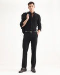 Rare Rabbit Men's Travel-25 Black Polyester Blend Plain Regular Fit Trouser