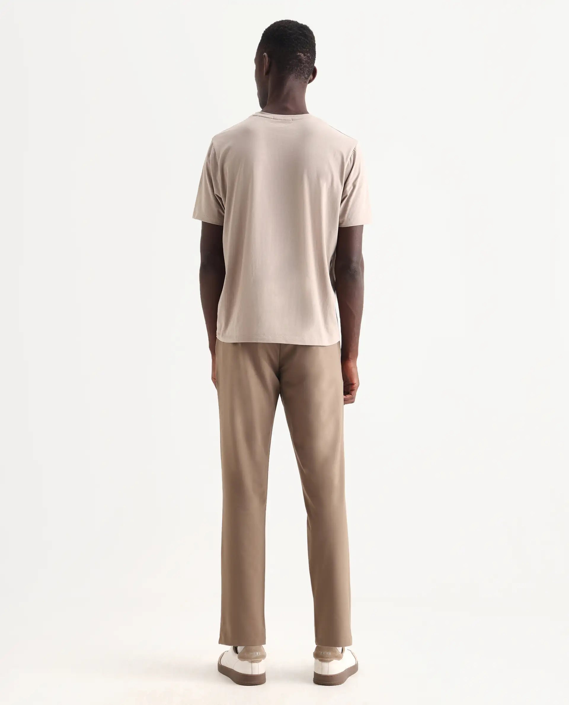 Rare Rabbit Men's Travel-25 Khaki Polyester Blend Plain Regular Fit Trouser