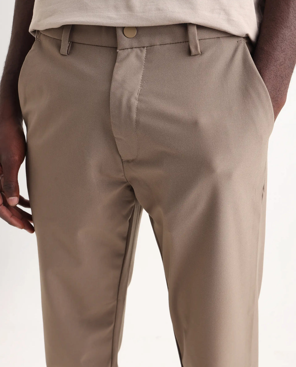 Rare Rabbit Men's Travel-25 Khaki Polyester Blend Plain Regular Fit Trouser